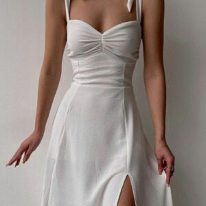 White Sweetheart Dress with Thigh-High Slit
